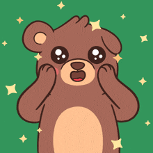 a cartoon drawing of a brown teddy bear with stars around him