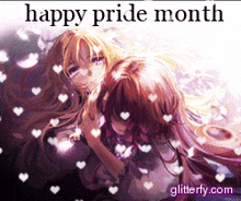 a picture of two girls with the words happy pride month on it