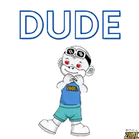 a cartoon character with a shirt that says dude