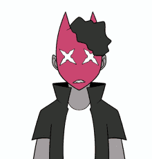 a cartoon character with a red mask on his face has a question mark above his head