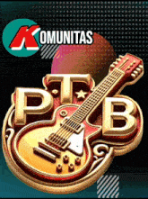 a gold guitar with the letters p & b on it
