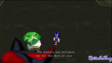 sonic the hedgehog in a video game with the words the military has mistaken me for the likes of you on the bottom
