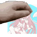 a close up of a person 's hand touching a girl 's face .