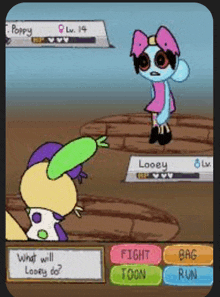 a cartoon character is standing next to another cartoon character in a game .