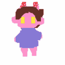 a pixel art drawing of a girl with horns and a bow in her hair .