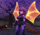 a purple and orange anime character with horns and wings