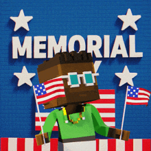 a memorial poster with a minecraft character holding flags