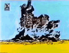 a cartoon drawing of a rocket being launched into the sky