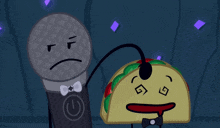 a cartoon taco with a microphone sticking out of it 's mouth