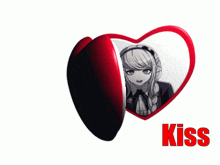 a picture of a girl and a green tomato with the word kiss below them