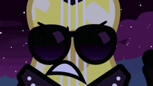 a cartoon drawing of a guitar making a face