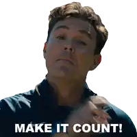 a man in a blue shirt with the words make it count on his face