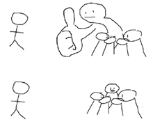 a drawing of stick figures giving thumbs up
