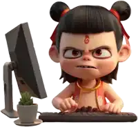 a cartoon character with a g on his forehead is typing on a computer keyboard