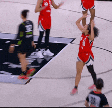 a female basketball player in a red jersey with the number 3 on it