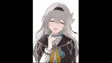 a drawing of a girl with gray hair and a yellow tie