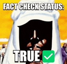 a poster that says " fact check status true " and has a check mark