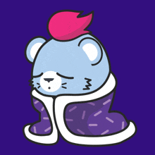 a cartoon drawing of a cat wrapped in a blanket