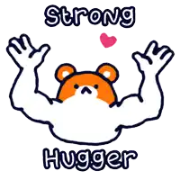 a cartoon of a bear with muscles and the words strong hugger above it