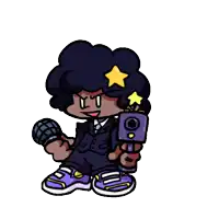 a cartoon character with a microphone and a gun