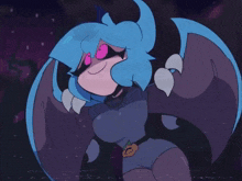 a cartoon drawing of a girl with blue hair