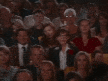 a crowd of people are sitting in a theatre watching a show