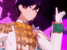 a close up of a person wearing a costume and giving a peace sign in a video game .
