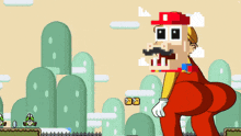 a cartoon of a man with a red hat and a mustache