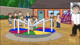 a group of people standing around a merry go round with fox 41 worb written on the bottom right corner