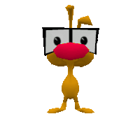 a cartoon character with glasses and a pink nose