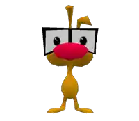 a cartoon character with glasses and a pink nose