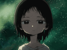 a close up of a girl 's face with a starry sky in the background