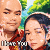 a picture of a man and a woman with the words i love you