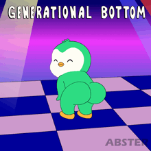 a cartoon of a penguin with the words generational bottom written above it