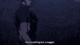 a man in a black shirt is standing in a dark alleyway with animated.tv written on the bottom