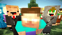 a group of minecraft characters are standing together