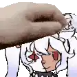 a hand is holding a donut over a girl 's head .