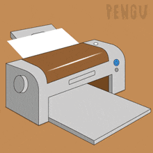 a cartoon drawing of a printer with the word pengu on the bottom right
