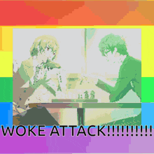a rainbow colored background with woke attack written on it
