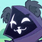 a cartoon drawing of a cat wearing a purple hoodie with wings and a white face .