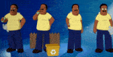 a cartoon of a man standing next to a yellow recycling bin