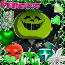 a picture of a green pumpkin with the word princess in pink letters
