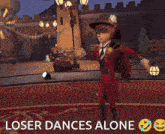 a cartoon of a man with the words loser dances alone above him