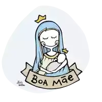 a cartoon drawing of a woman holding a baby with the words boa mae on a banner