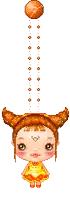 a cartoon girl is hanging upside down with a ball hanging from her head
