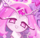 a close up of a cartoon character with a crown on her head .