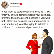a tweet from jarod kintz shows a man and a woman standing next to each other
