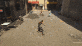 a video game is being played on a street with a sign that says express