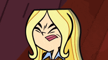 a cartoon girl with long blonde hair is making a funny face