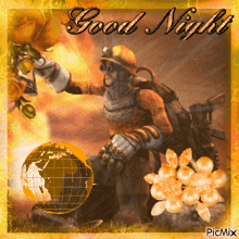 a picture of a man and a globe with the words good night on it